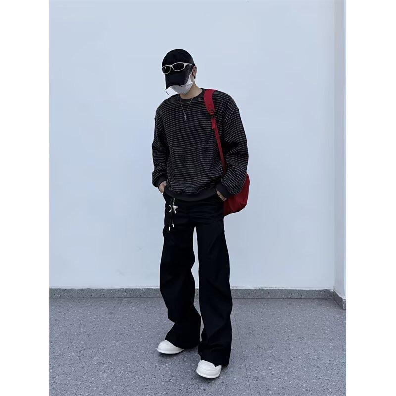 Unisex Oversized Striped Crewneck Sweatshirt - Trendy Autumn/Winter Couple's and Student Class Top