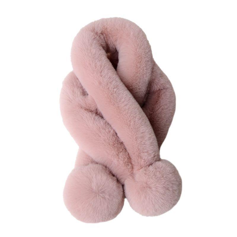 Imitation Rabbit Fur Scarf Double Tube Double Ball Fur Scarf Winter Women's Season Double-sided Warm Thickened Scarf