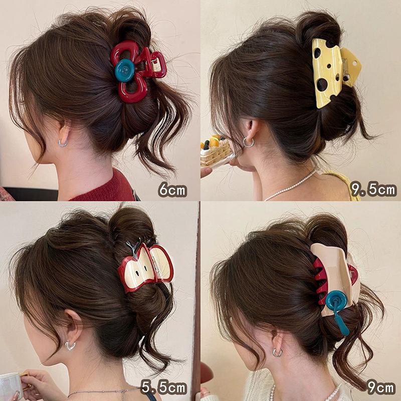 Red Button Grab Clip Women 2024 Back Of Head Hair Clip Headpiece Hairpin Hair Accessories