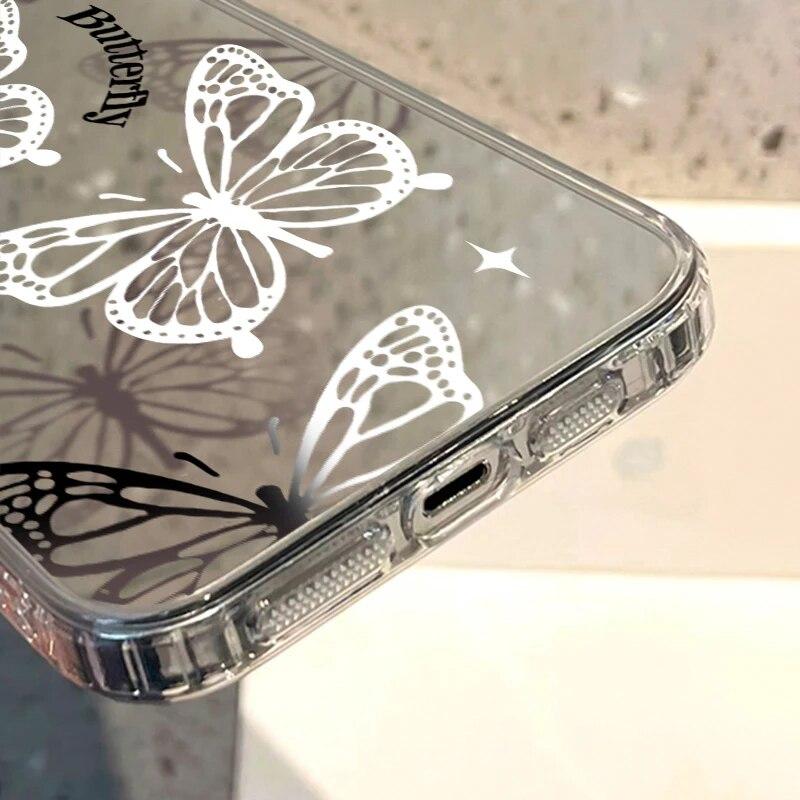 Husă pentru telefon cu oglindă de machiaj Fluture pentru iPhone 11 Husă iPhone 13 Pro 14 12 11 Pro Max X XR XS Max Fashion Moale Husă din spate