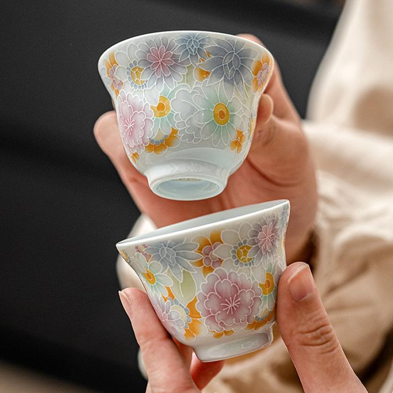 Antique glazed ten thousand flower gourd cup ceramic household teacup personal special master cup tea cup