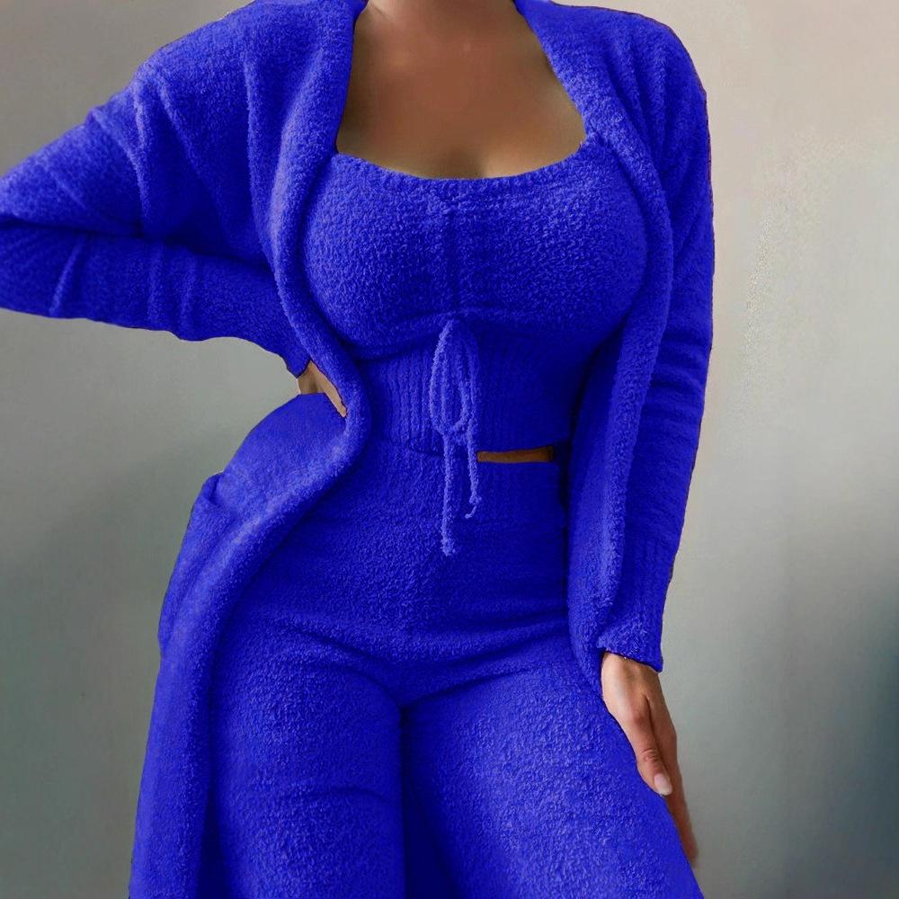 GMXIA Autumn and Winter Women's Slimming Three-piece Set, A Trendy Casual Solid-color Long-sleeved Suit for Women