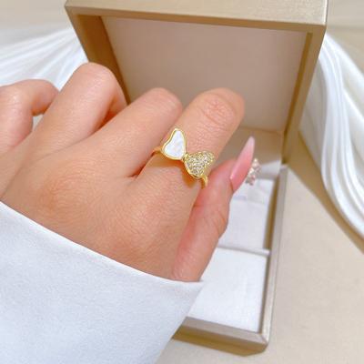 Echter Goldschalen-Schmetterling Voll Diamant Ring Öffnung Verstellbar Einfacher Schmuck Japanischer Ring Partnerring