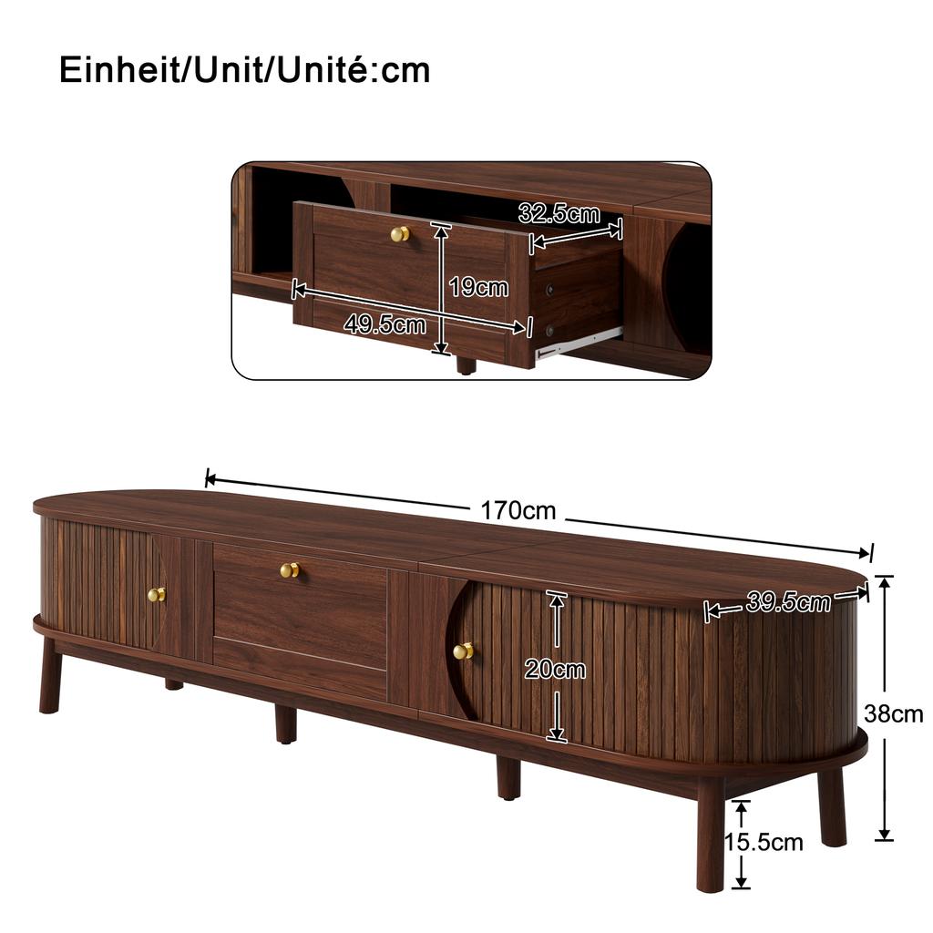 Modern TV Stand made of Solid Wood with Drawers, Classic Rounded Corners, Sturdy Wooden Legs, TV Stand with Storage Space for the Living Room.