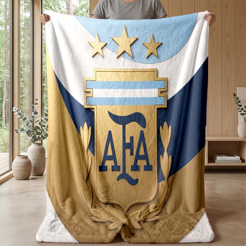 Argentina Football Printed Flannel Blanket Skin Friendly Warm Decorative Throw for Indoor Couch Bed Daily Use