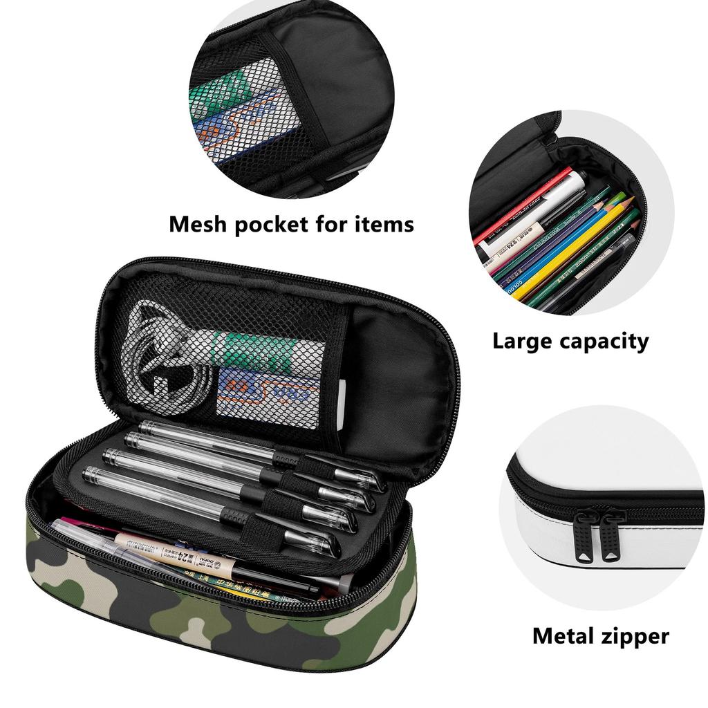 Pencil Pouch Multi Compartment Zipper Closure 300D Polyester with Mesh Pocket Removable Divider and Pen Slots for Students