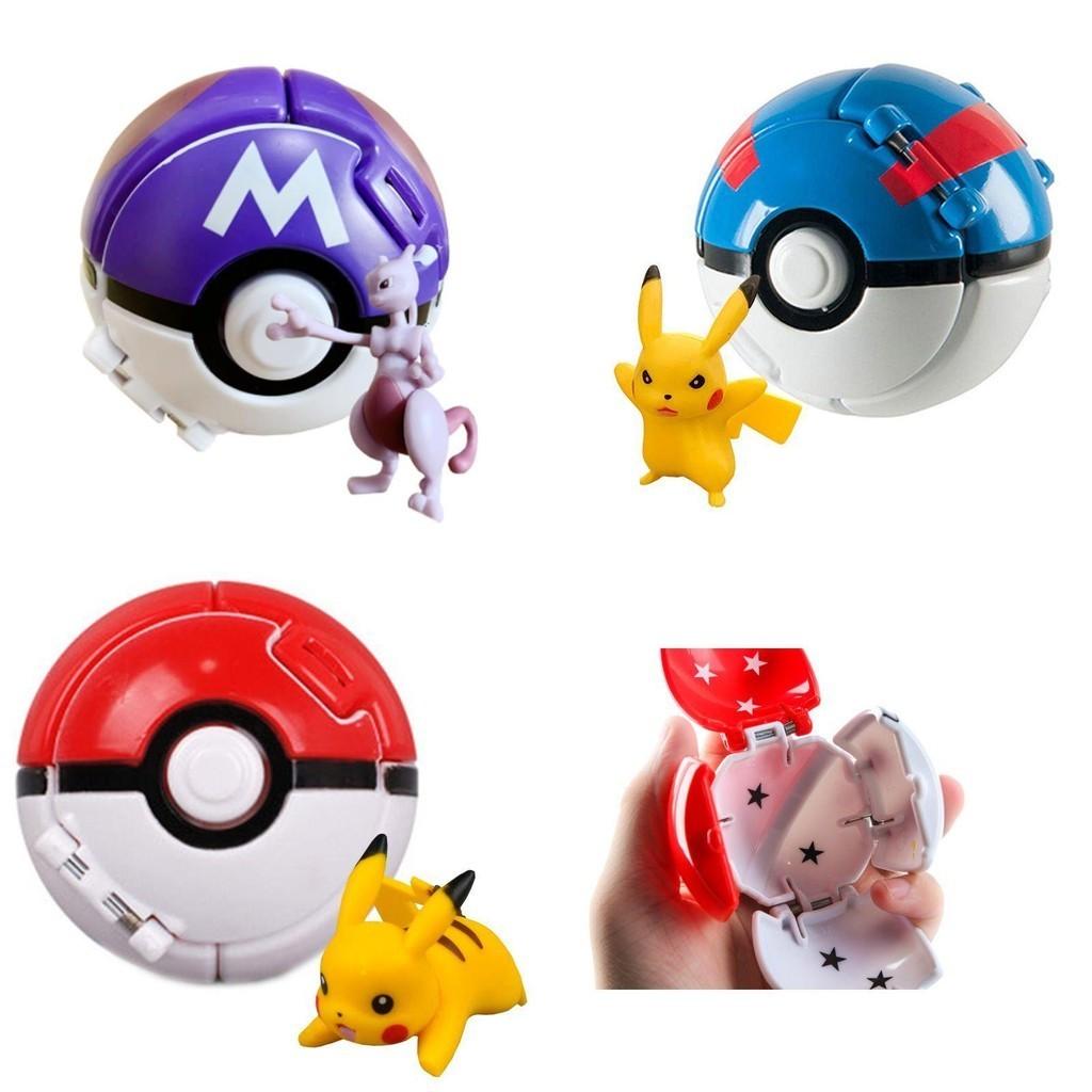 Abs+pvc Material Poke Ball Action Figure Model Toy With Pikachu Charmander Litten Rockruff