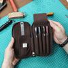 Vintage Style Genuine Leather Pencil Case 4 Slots Design Pen Case Pencil Bag  Office Supplies