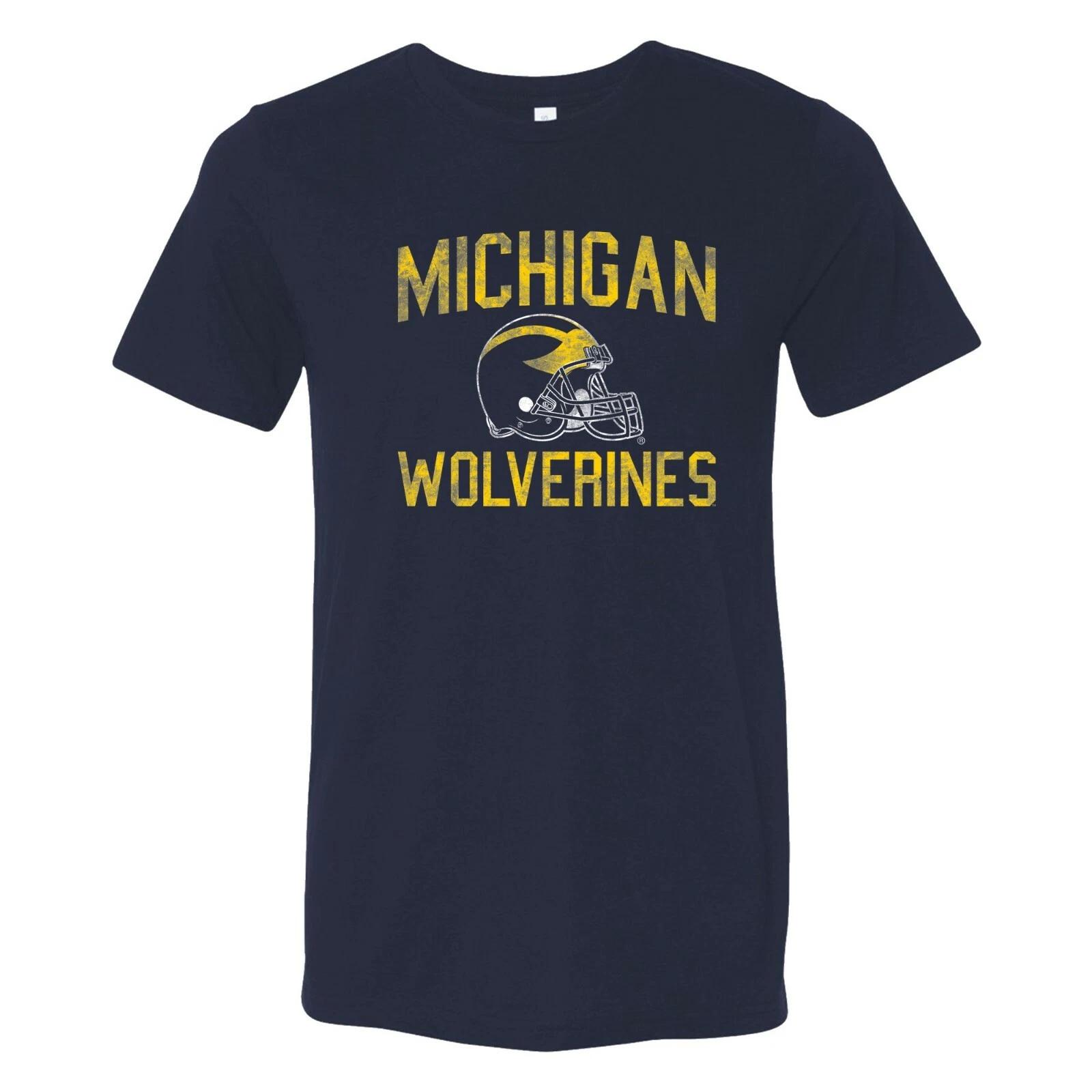 Michigan Wolverines Faded Football Helmet Canvas Triblend T Shirt 4XL