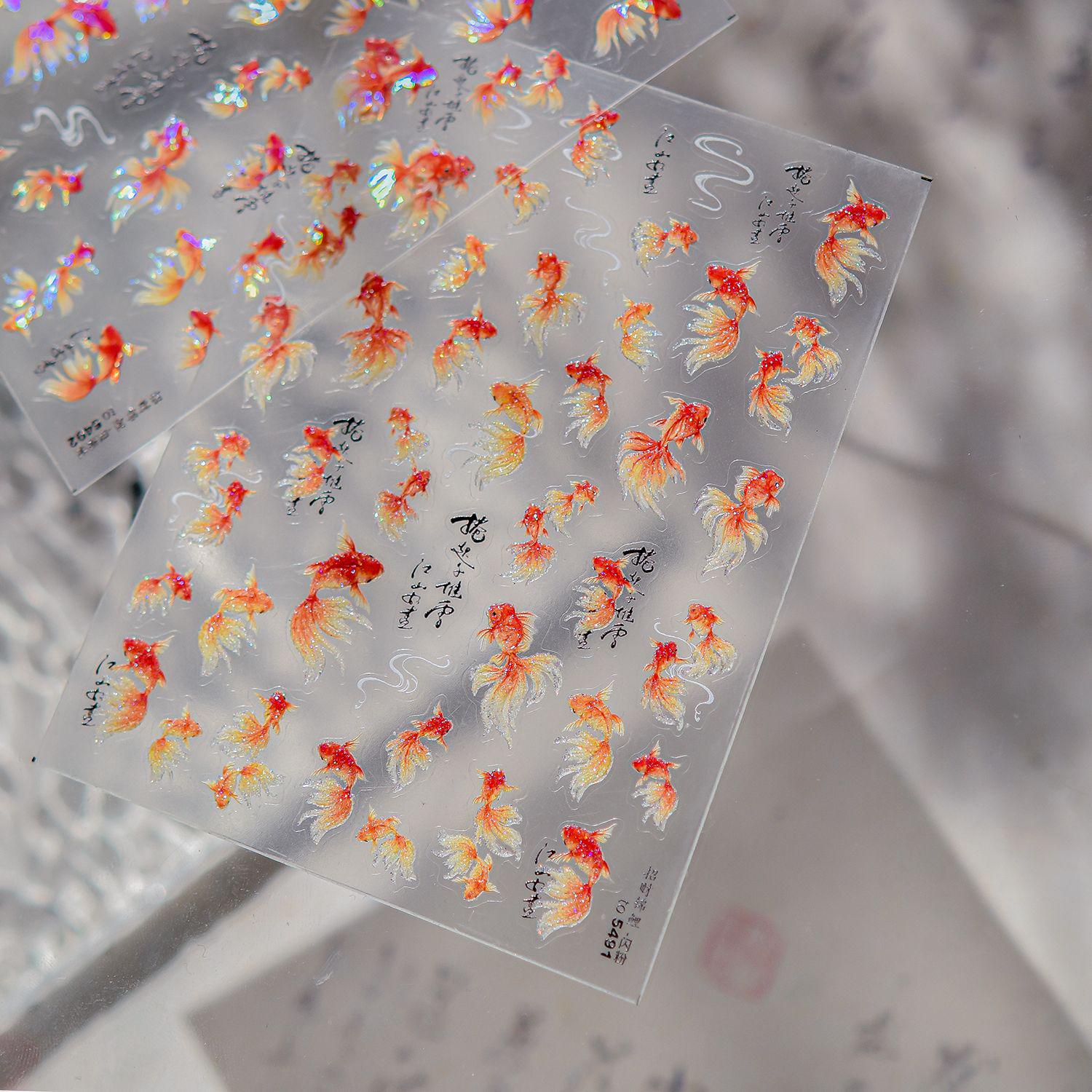 Наклейки для ногтей Tomoni Shell Light - Новый китайский стиль с дизайном счастливой рыбы кои
