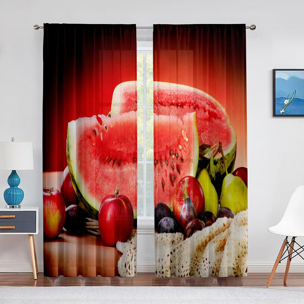 Fruits Colorful Food Pattern Sheer Curtain for Living Room Voile for Window Blinds Bedroom Decor Tulle Drape Kitchen Curtains