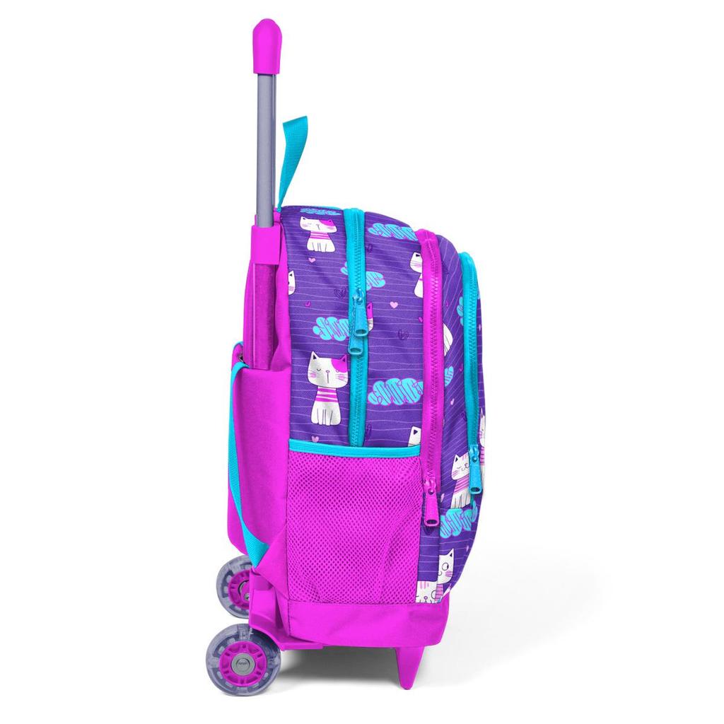 Coral High Kinder Schulrucksack 23360, lila, rosa, mit Katzenmuster, drei Fächer, mit Rakelmuster