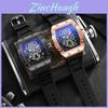 Hollow Richard Wine Barrel Shape Quartz Watch For Men Business Calendar Silicone Strap