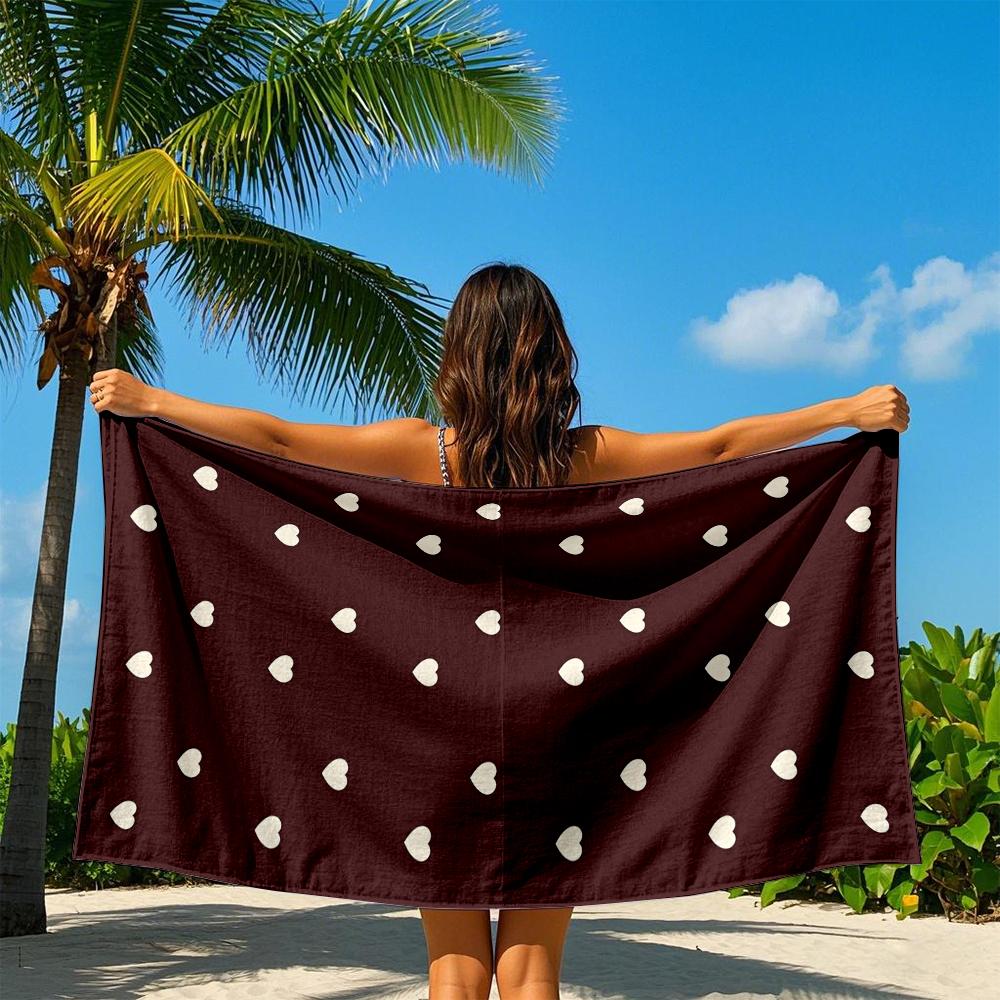 Burgundy Background Cream Heart Quick Drying Bath Towel Microfiber beach towel - light weight swimming camping  yoga beach out