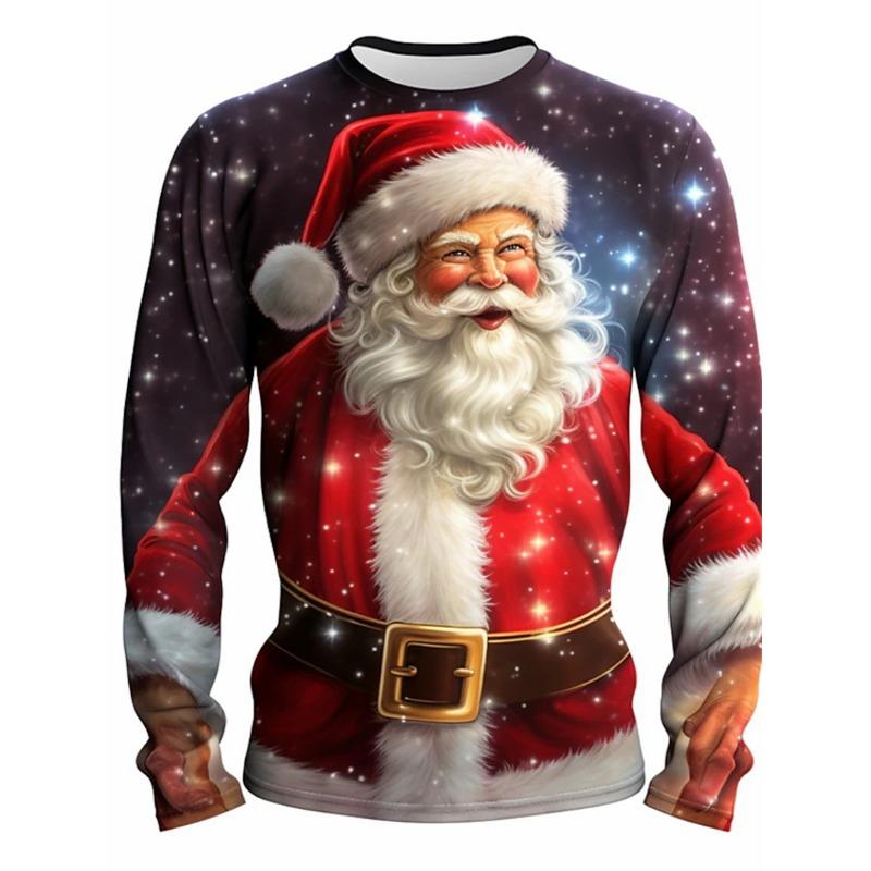 T-shirt de Noël Père Noël Graphique Décontracté Homme T-shirt Imprimé 3D Sport Plein Air Vacances Automne Manches Longues Col Rond