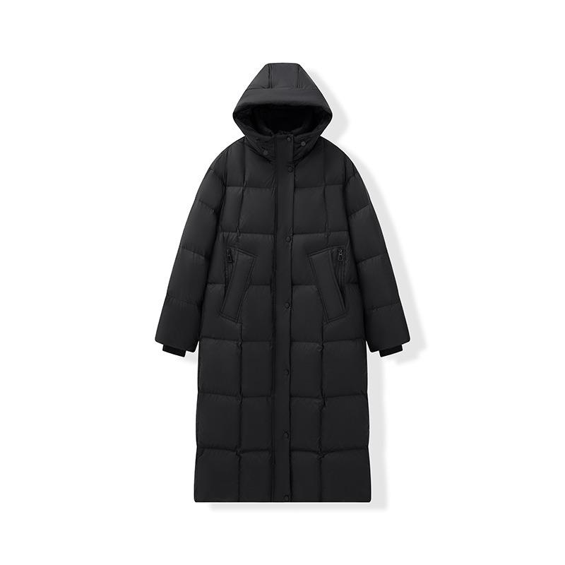 

Black and gold down extended women s down jacket white duck down hooded winter jacket thickened to keep warm S