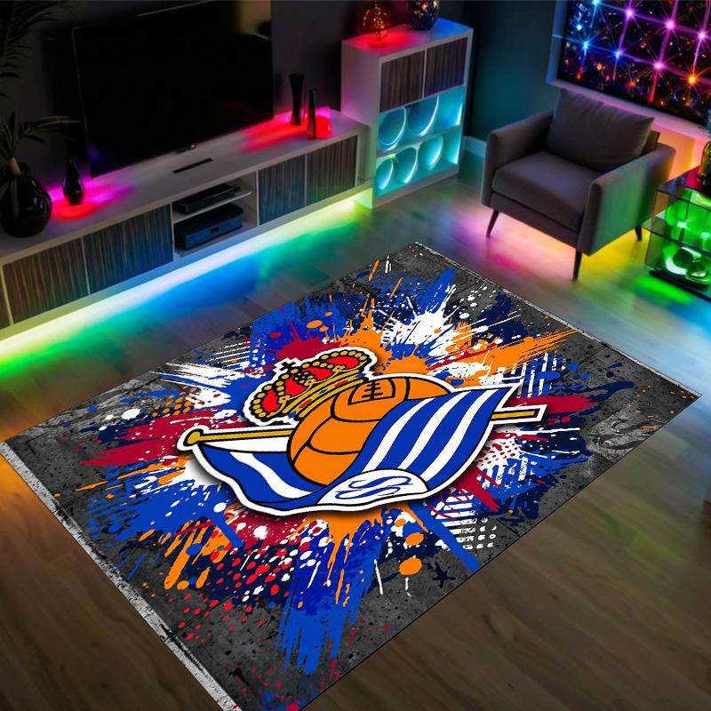 Real Sociedad FC Design Crystal Velvet Carpet Cozy Non?Slip Printed Rug For Bedroom Living Room Entrance