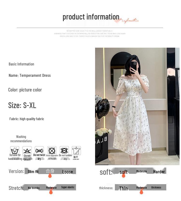 French Ruffle Square Neck Floral Jacquard Midi Dress with Puff Sleeves