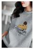 2025 Autumn Women's Cotton Round Neck Printed Casual Loose Slimming Long Sleeve Hoodie Top
