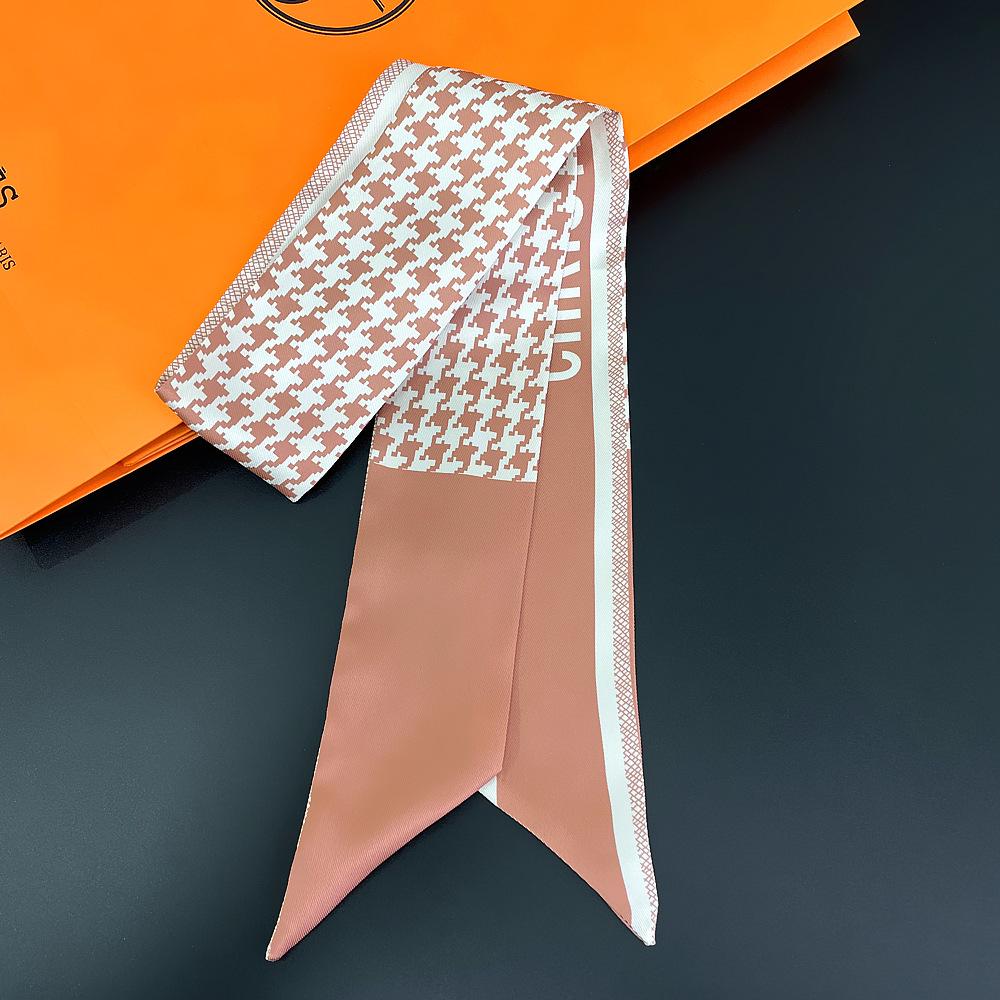 Korean Retro Houndstooth Silk Scarf: Women's Flowy Long Strip, College Style Hair & Bag Accessory