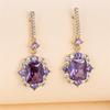 Luxury Female Purple Red Square Zircon Stone Drop Dangle Earrings Unique Gold Color Evening  For Women