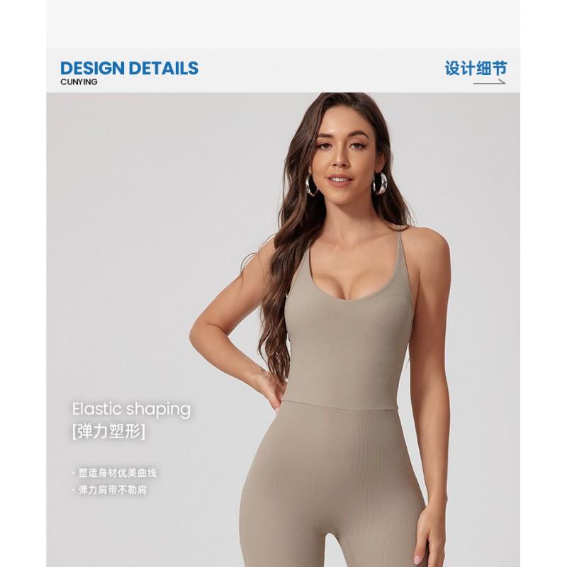 Seamless Ribbed Cutout Back Tight Yoga Jumpsuit Butt Lifting Gym Workout Bodysuit