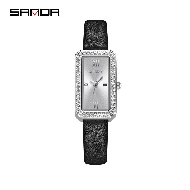 Sanda Elegant Ladies Retro Quartz Watch with Diamond-Encrusted Small Square Dial