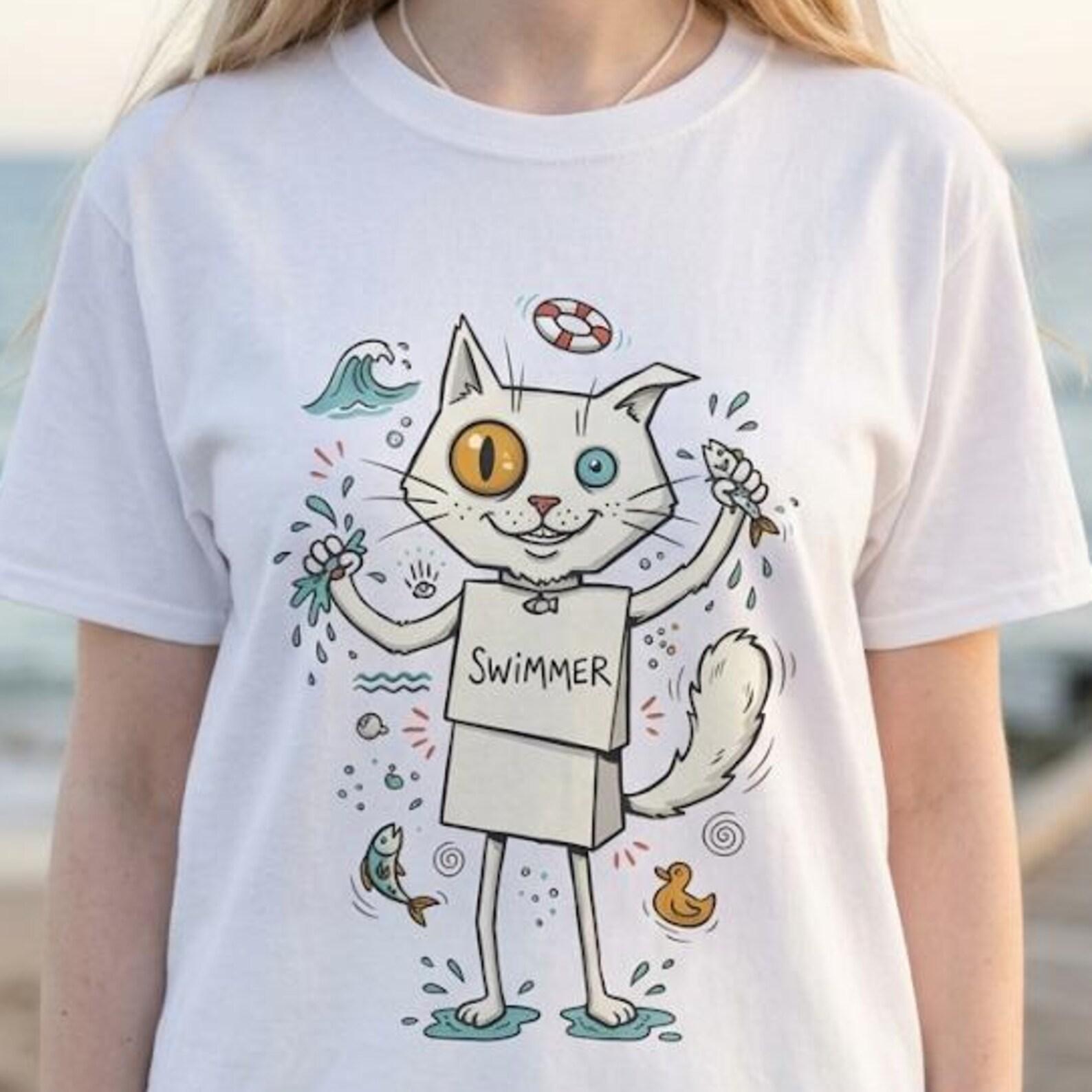 Turkish Van Cat Swimming Graphic Tee | Funny Water Loving Unisex Shirt S