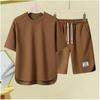 Men's Summer Loose Sports and Leisure Suit Solid Color Simple Short-sleeved T-shirt + Shorts Two-piece Set