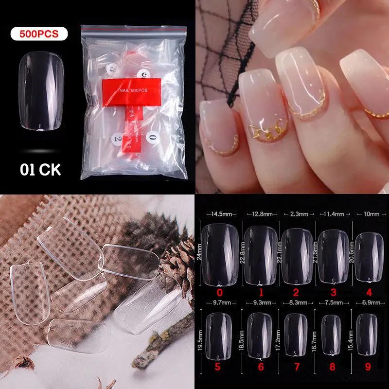 500pcs/bag Coffin False Nail Tips Clear Ballerina Stiletto Rounded Square Acrylic Fake Nails Extension System UV Gel Manicure