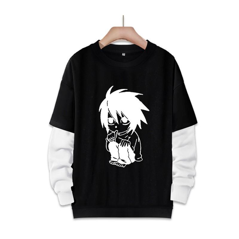 Stampa Anime Death Note Nero/Grigio S-3XL Casual Manica Lunga