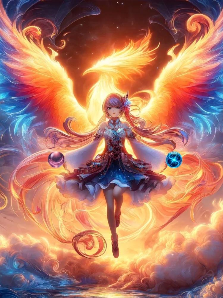 

Новая алмазная картина аниме мультфильм девушка и феникс мозаика 5D DIY вышивка крестом вышивка 2024 украшение для дома Full Round 20x30CM