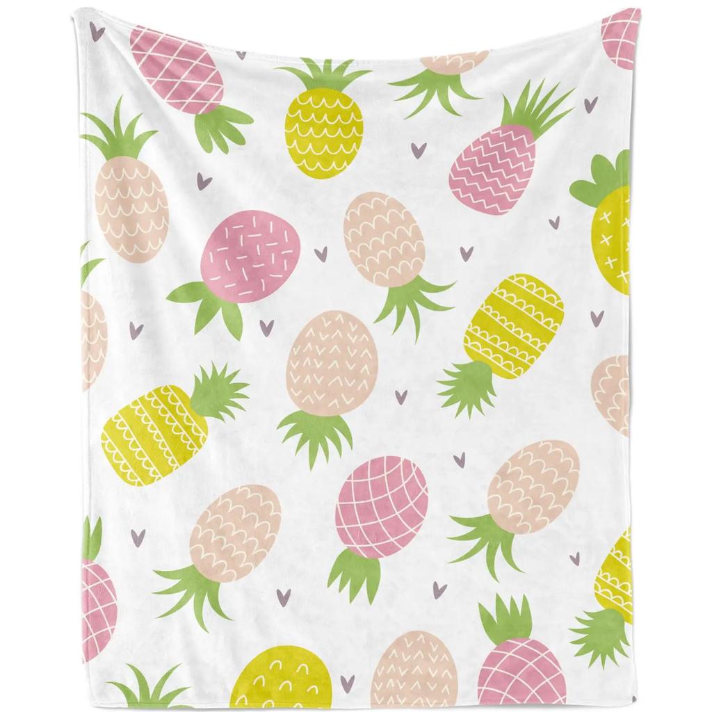 Yellow Pineapple Throw Blanket Tropical Fruit Flannel Blanket Cartoon Style Soft Sofa Couch Office Flannel Blankets for Kid Teen