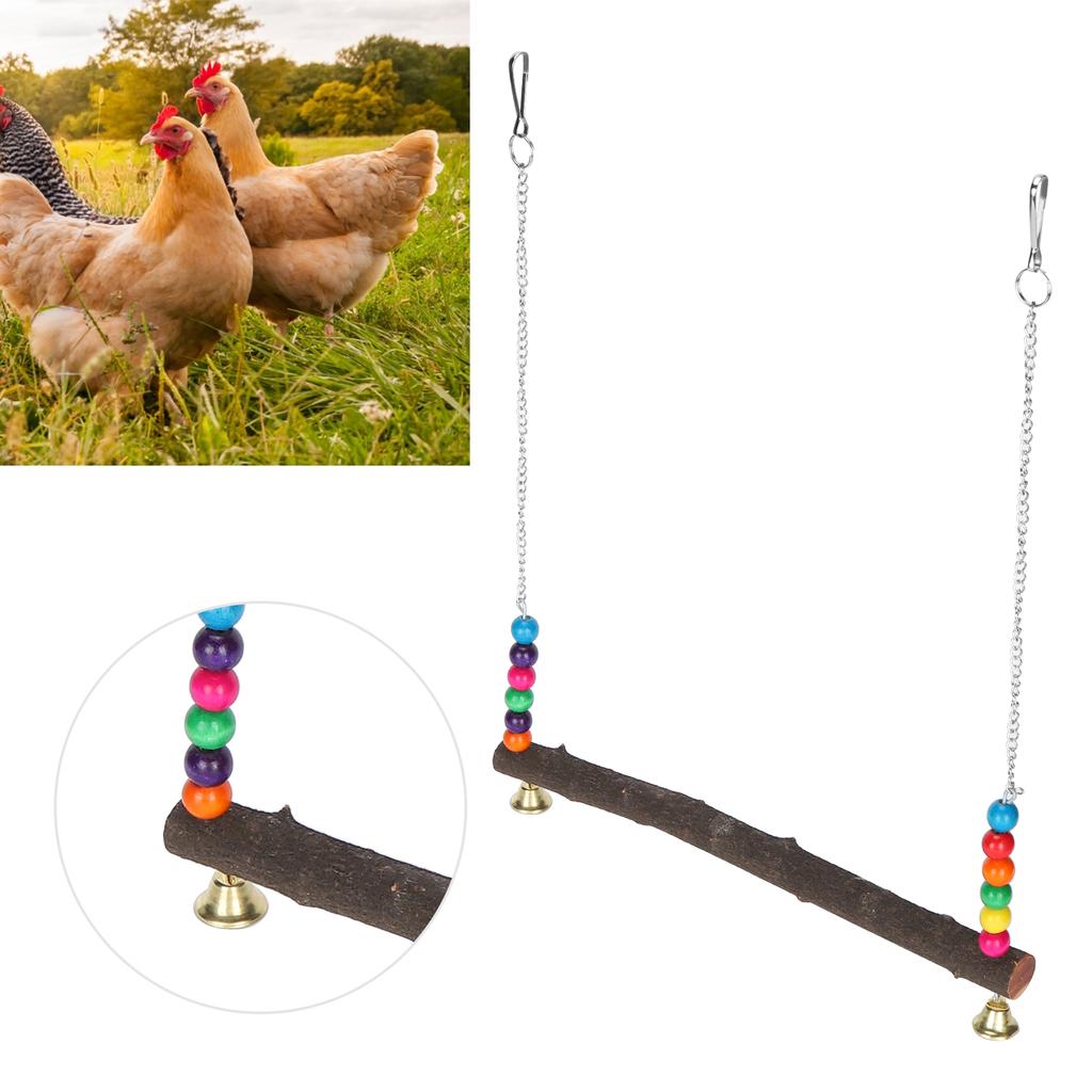 Chicken Swing Toy Suspensible Wooden Chicken Perch Pet Swing Toy with Flat Bar
