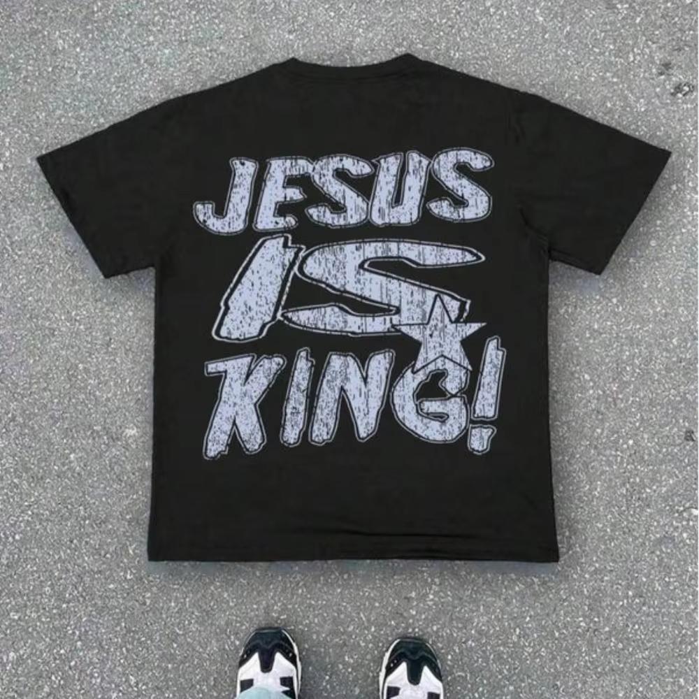 Summer 2026 New Tshirt with Is King Letter Pattern High Quality Casual Comfortable Breathable Mens Printed Crew Neck Tshirt S