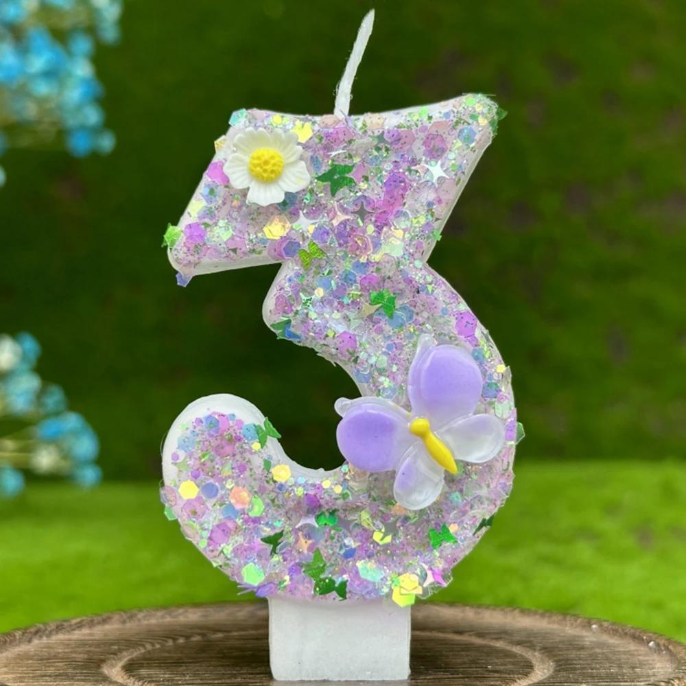 Butterfly Number Cake Decorating Candle Pink Glitter Birthday Candles Digital Candle Cake Topper Birthday Party Anniversary Cake
