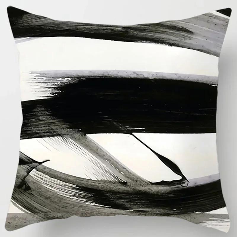Simple Ink Style Art Printing Pattern Cushion Cover Home Living Room Sofa Decoration Polyester Square Pillow