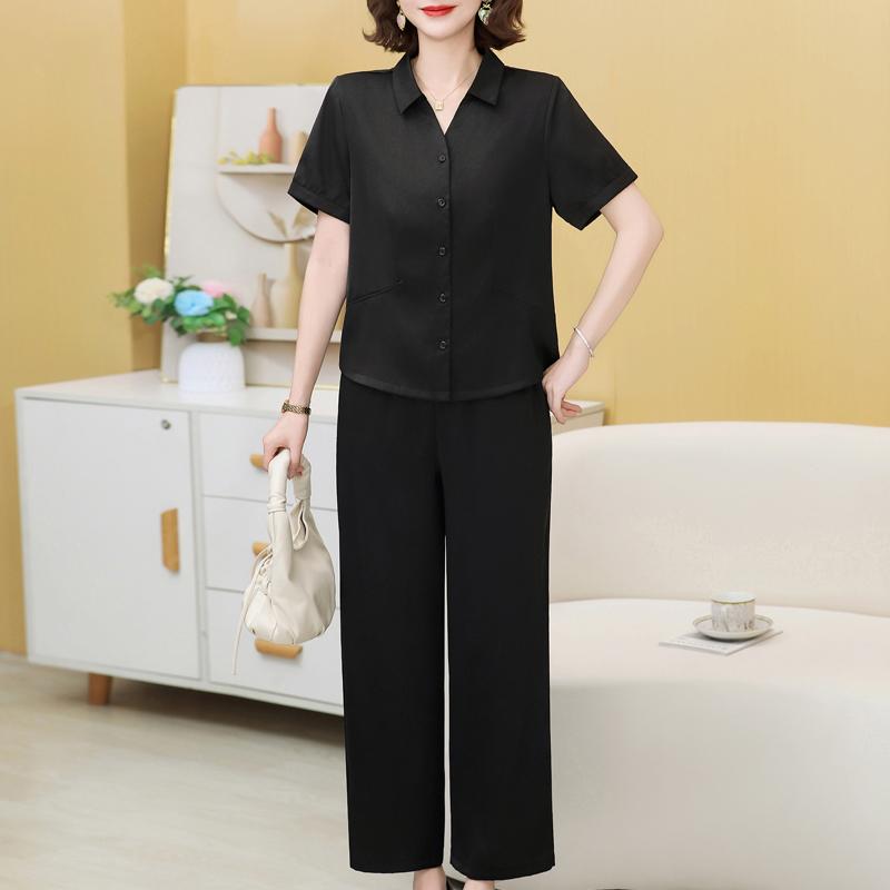 

Women s Plus Size 2-Piece Set, Short Sleeve Button Top & Wide Leg Pants (XL-5XL) XL чёрный