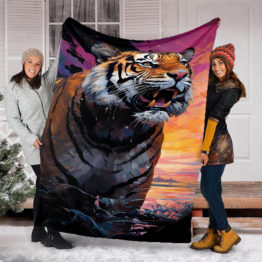 1pc Tiger Print Print Outdoor Blanket, Lightweight Polyester,