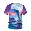 Summer Ocean Themed Printed Casual Breathable Comfortable Short Sleeved T-shirt- Soft Medium Elastic Polyester Fiber Fabric Summer Loose Casual Wear