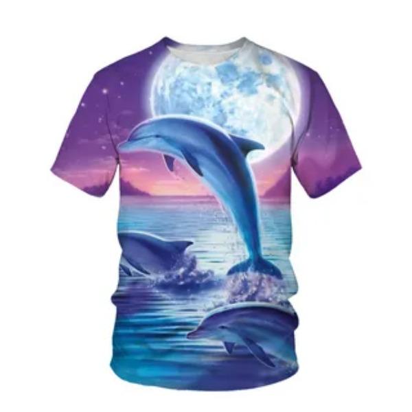 Summer Ocean Themed Printed Casual Breathable Comfortable Short Sleeved T-shirt- Soft Medium Elastic Polyester Fiber Fabric Summer Loose Casual Wear