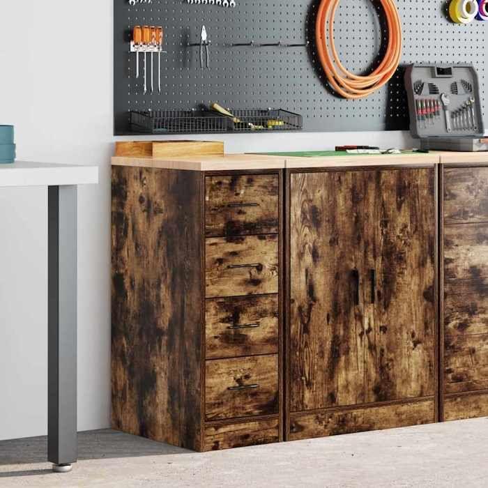 VidaXL Garage Storage Cabinet Smoked Oak 30x51x85 Cm Pine Wood, Cabinet, Tool Cabinet, Low Cabinet, Cabinet of 860584
