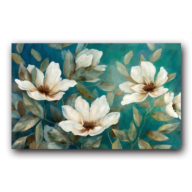 White Flowers Hand Painted Picture Print Picture Canvas Poster Nordic Wall Art Print Painting Modern Living Room Decoration