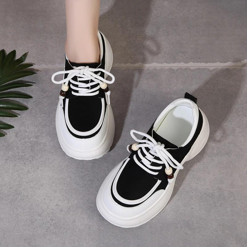 2025 New Shoes for Women Lace Up Outdoor High Quality Women Sneakers High Heels Sponge Bottom Casual Round Head Vulcanize Shoes