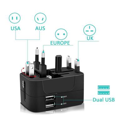 מתאם נסיעות עם USB, ממיר מתח אוניברסלי לכל העולם, מטען, מתאם תקע חשמל AC, יציאות טעינה USB לארה"ב, האיחוד האירופי, בריטניה, אוסטרליה