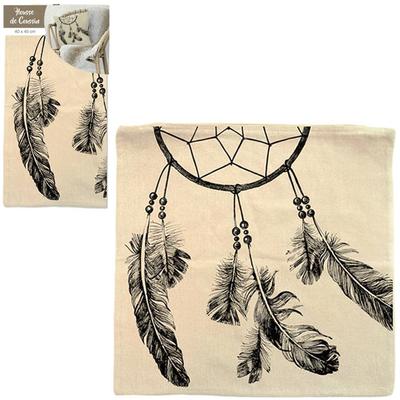 [Q4330] - Black Beige 'Boho' Cotton Cushion Cover (dreamcatcher) - 40x40 Cm
