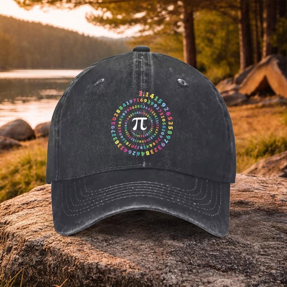 Pi Number Spiral Print Washed Baseball Cap Adjustable Cotton Dad Hat for Math Enthusiasts