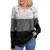 Women's Pullover Casual Fashion Button Color Block Print Long Sleeve Round Neck T-Shirt Top