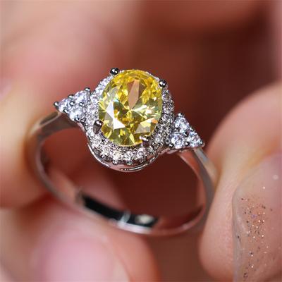 1 Pc Zilverkleurige Ovaal Geslepen Gele Steen CZ Klauwringen Trouwring Sieraden Valentijnsdag Geschenken