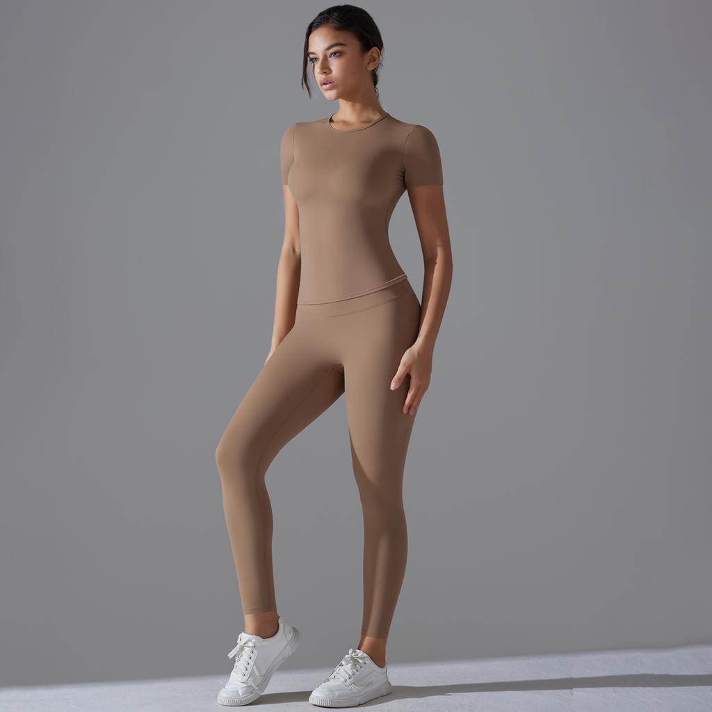 New Solid Color Double-sided Brushed Tight Fitting High Elasticity Breathable Yoga Suit Set For Running, Fitness, Sports, Yoga Suit For Women